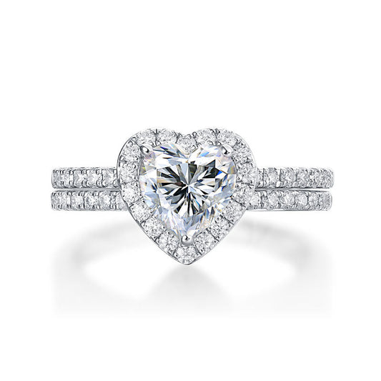 1 Carat Heart Moissanite Diamond  Ring Set (1 pcs / 2 pcs) 925 Sterling Silver