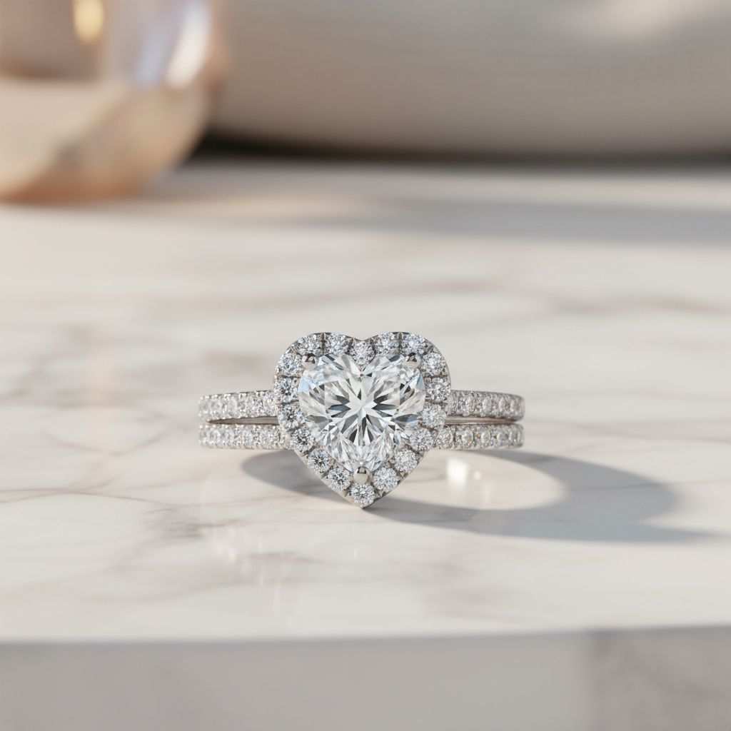 1 Carat Heart Moissanite Diamond  Ring Set (1 pcs / 2 pcs) 925 Sterling Silver