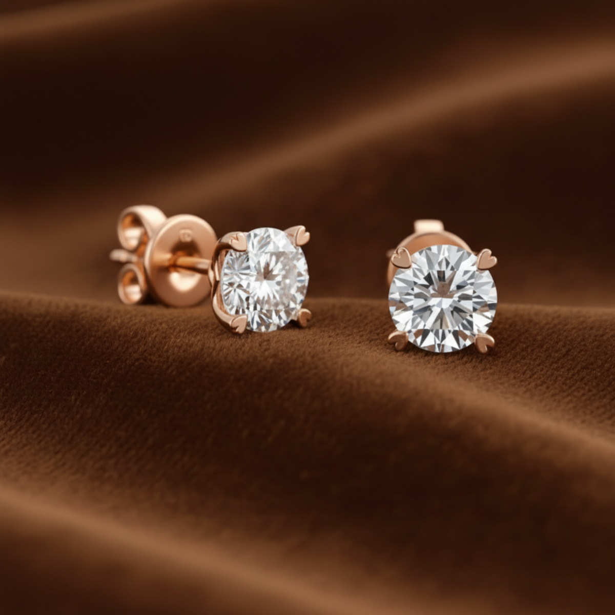 Round Moissanite Heart Prong Stud Earrings Rose Gold - Silver Earrings