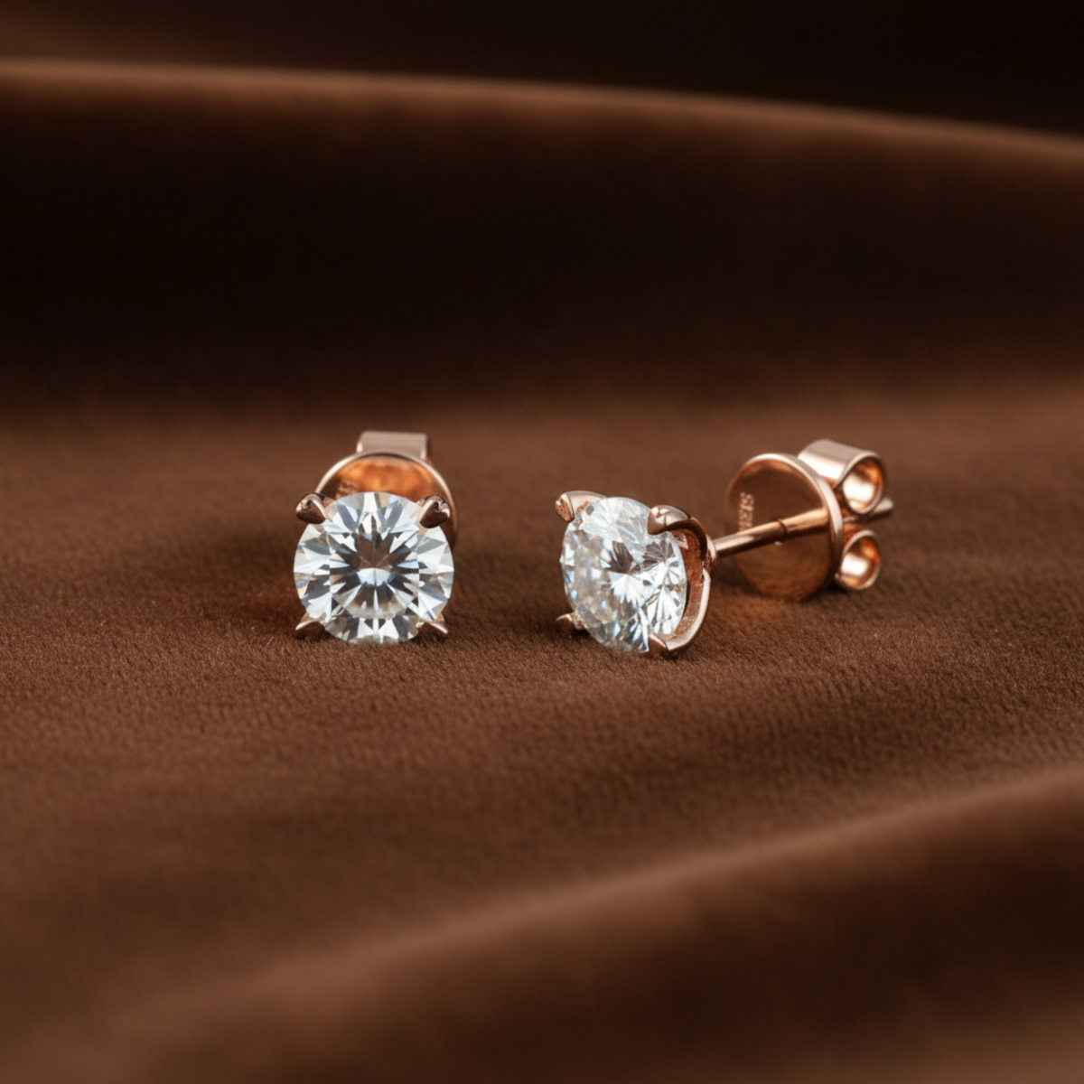 Round Moissanite Heart Prong Stud Earrings Rose Gold - Silver Earrings