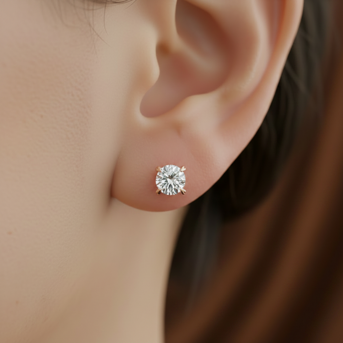 Round Moissanite Heart Prong Stud Earrings Rose Gold - Silver Earrings