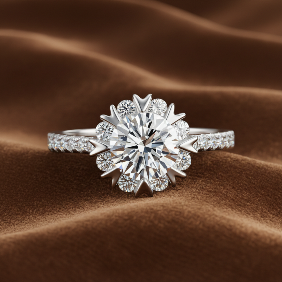 Flower Halo Engagement Ring, 1 Carat Round Cut Diamond Ring, Floral Halo Ring, 925 Sterling Silver Wedding Ring, High Carbon Diamond Bridal Ring