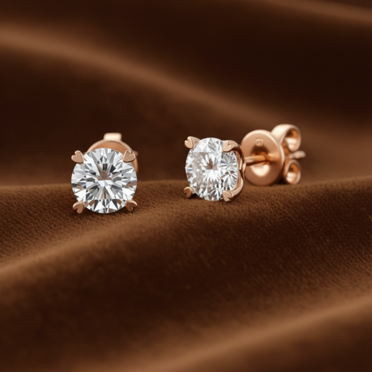Round Moissanite Heart Prong Stud Earrings Rose Gold - Silver Earrings