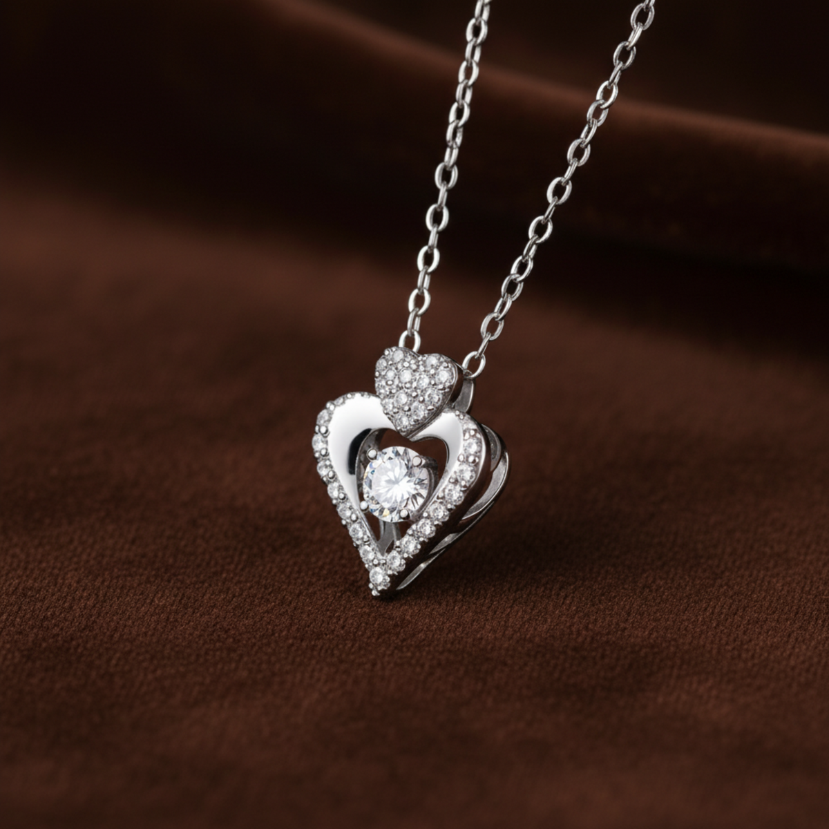 Moving Moissanite Heart Necklace Heart Halo Pendant - Silver Necklaces