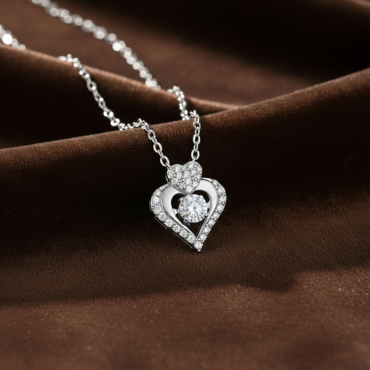 Moving Moissanite Heart Necklace Heart Halo Pendant - Silver Necklaces