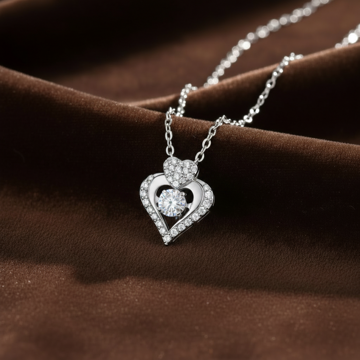 Moving Moissanite Heart Necklace Heart Halo Pendant - Silver Necklaces