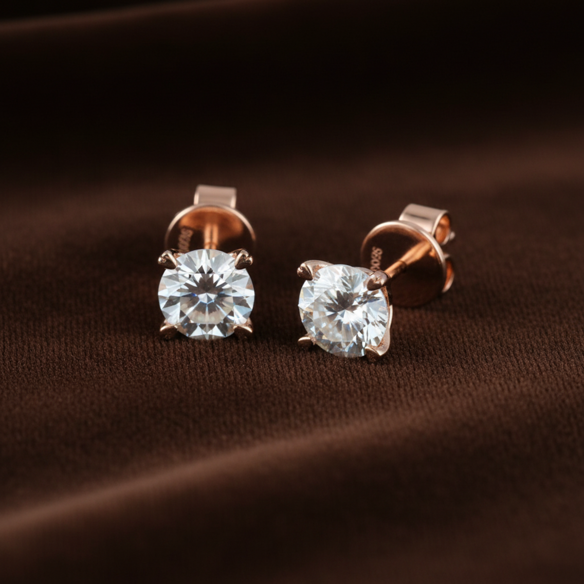 Round Moissanite Heart Prong Stud Earrings Rose Gold - Silver Earrings