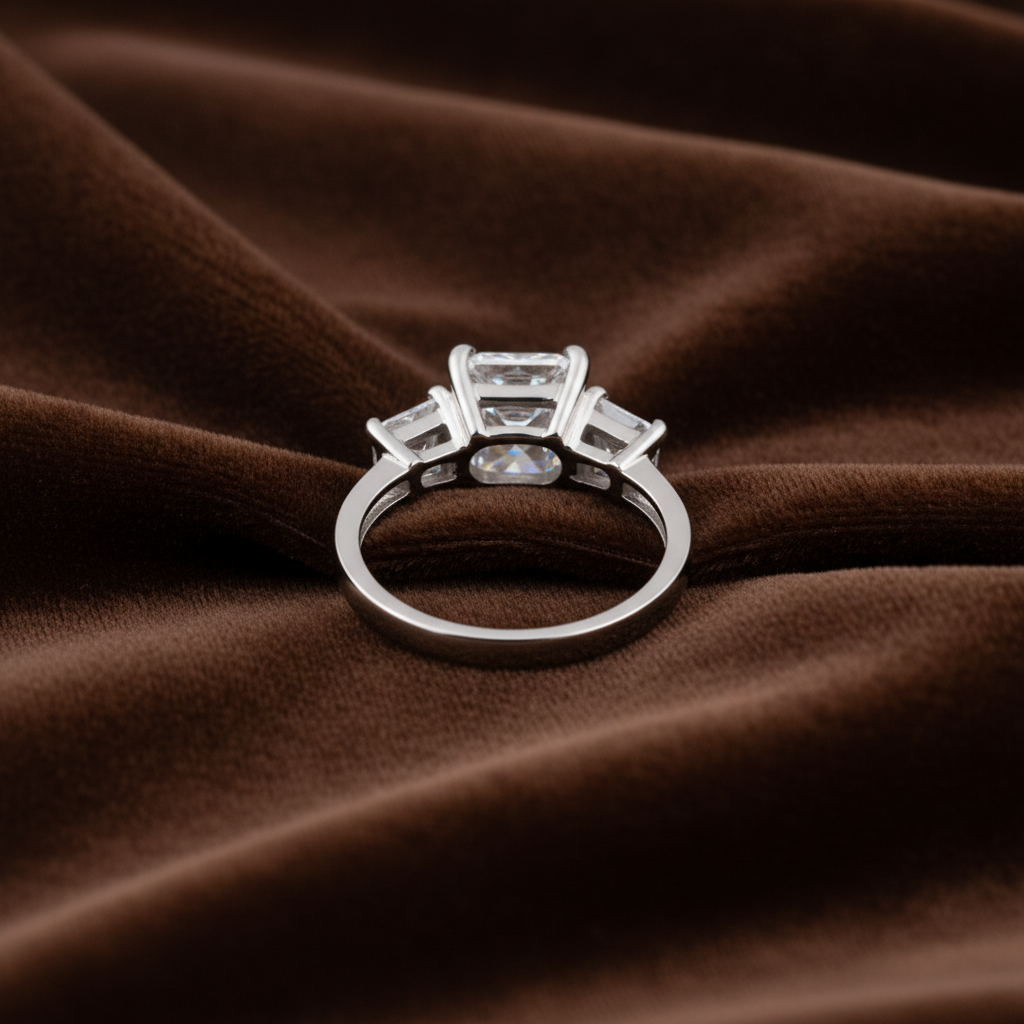 Three Stone Engagement Ring, 4 Carat Cushion Cut Diamond Ring, 925 Sterling Silver Wedding Ring, High Carbon Diamond Bridal Anniversary Ring