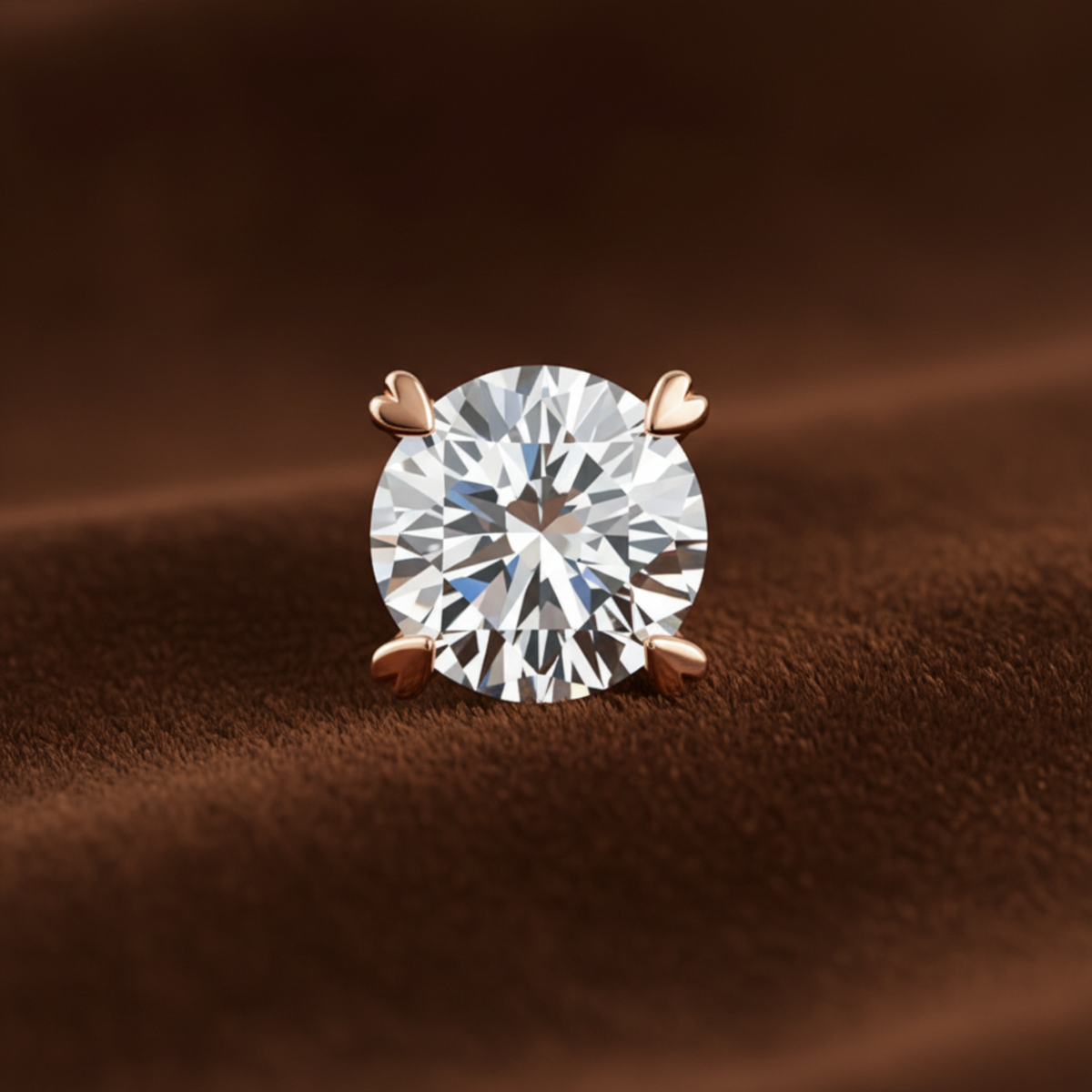 Round Moissanite Heart Prong Stud Earrings Rose Gold - Silver Earrings